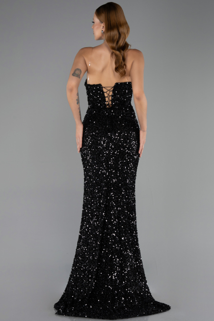 Robe de Soirée Longue Squameuse Noir ABU6613