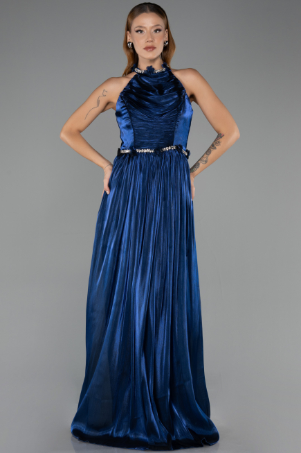 Robe de Soirée Longue Mousseline Bleu Marine ABU6614