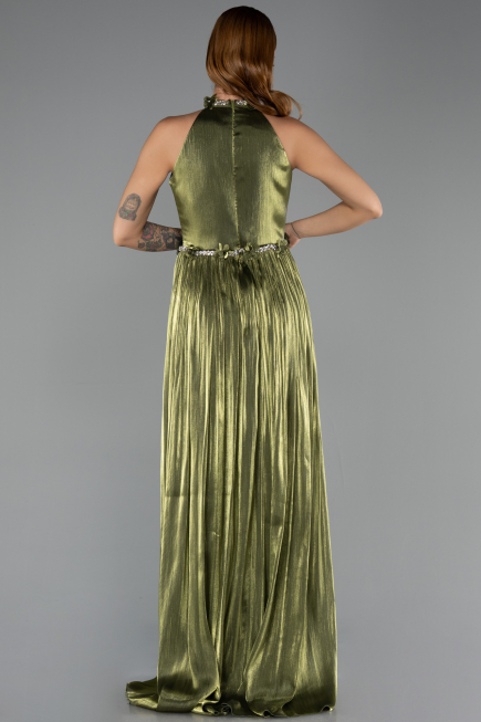 Robe de Soirée Longue Mousseline Vert Huile ABU6614