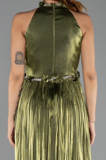 Robe de Soirée Longue Mousseline Vert Huile ABU6614
