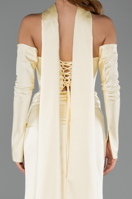 Robe de Soirée Longue Satin Jaune ABU6616