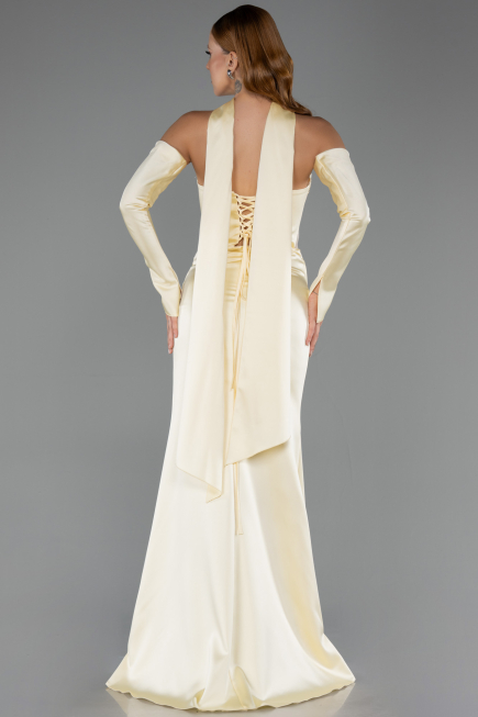 Robe de Soirée Longue Satin Jaune ABU6616