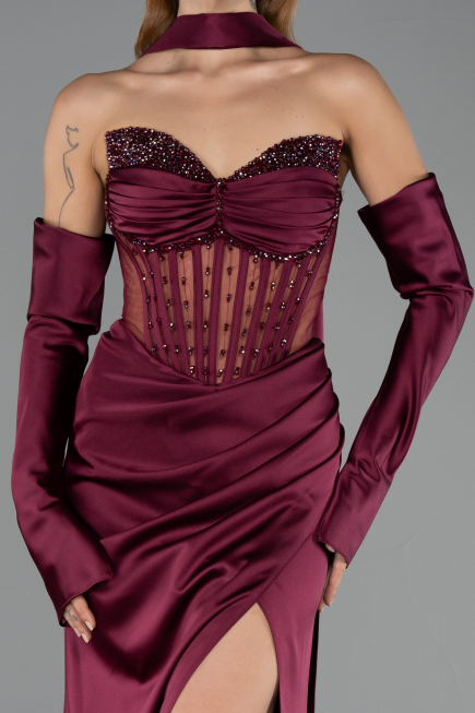Robe de Soirée Longue Satin Couleur Cerise ABU6616