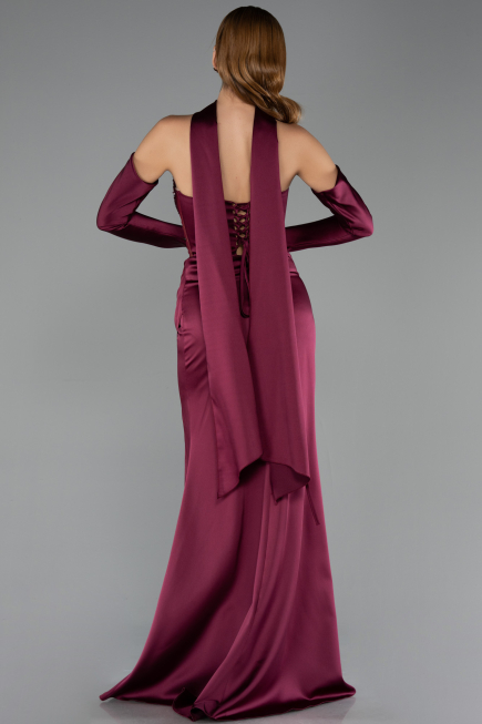 Robe de Soirée Longue Satin Couleur Cerise ABU6616