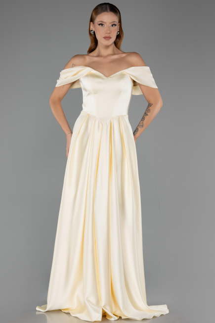 Robe de Soirée Longue Satin Jaune ABU6617