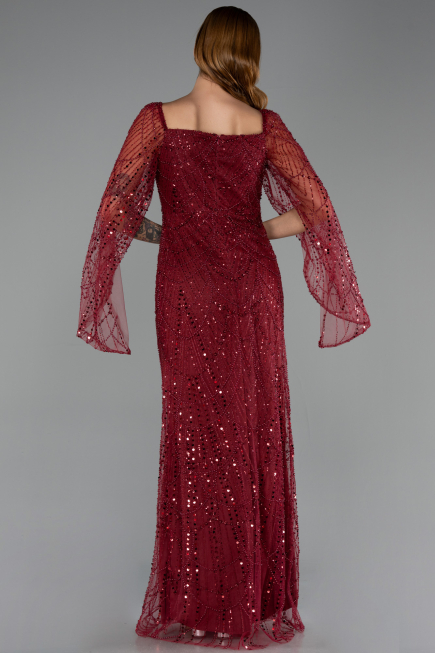 Robe de Soirée Longue Perlé Rouge Bordeaux ABU5066