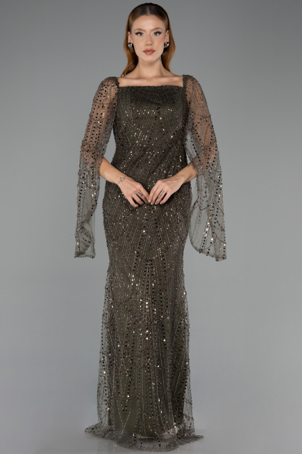 Robe de Soirée Longue Perlé Kaki ABU5066