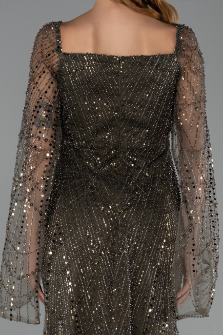 Robe de Soirée Longue Perlé Kaki ABU5066