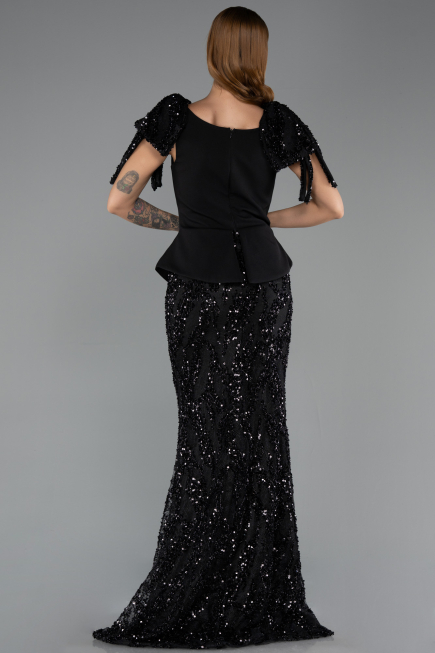 Robe de Soirée Longue Squameuse Noir ABU6607