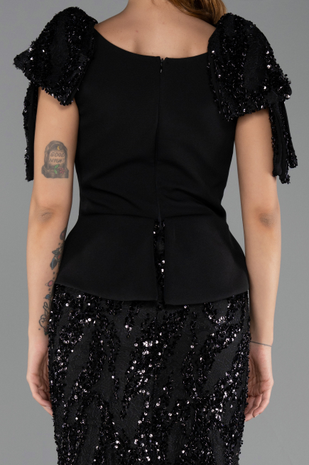 Robe de Soirée Longue Squameuse Noir ABU6607