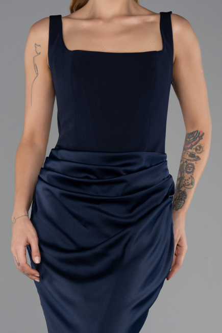 Robe de Soirée Longue Satin Bleu Marine ABU5990
