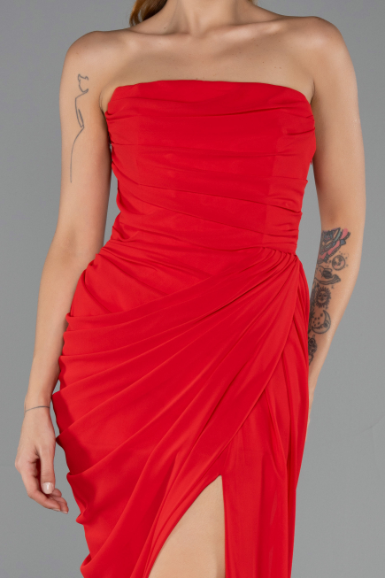 Robe de Soirée Longue Mousseline Rouge ABU6589
