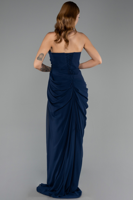 Robe de Soirée Longue Mousseline Bleu Marine ABU6589