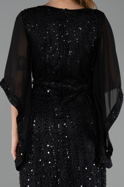Robe De Invitation Grande Taille Midi Perlé Noir ABK2693