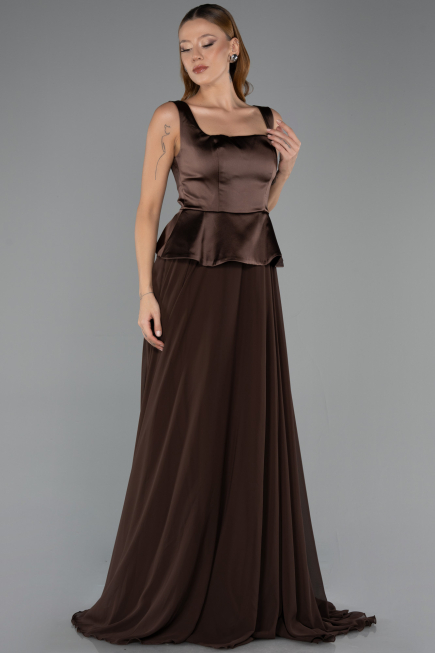 Robe de Soirée Longue Mousseline Brun ABU6568