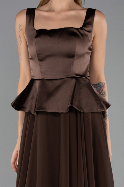 Robe de Soirée Longue Mousseline Brun ABU6568