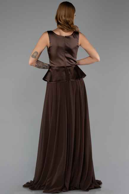 Robe de Soirée Longue Mousseline Brun ABU6568