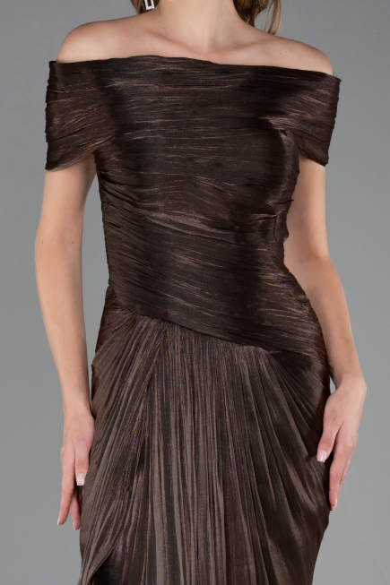 Robe de Soirée Longue Mousseline Brun ABU6581
