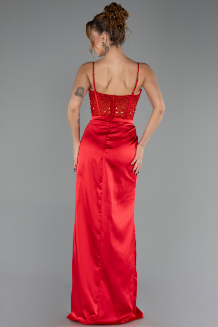 Robe de Soirée Longue Satin Rouge ABU3312