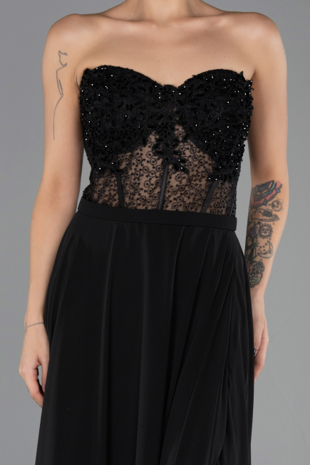 Robe de Soirée Grande Taille Longue Mousseline Noir ABU6383