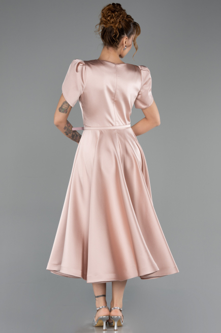 Robe De Soirée Midi Satin Poudre ABK2699