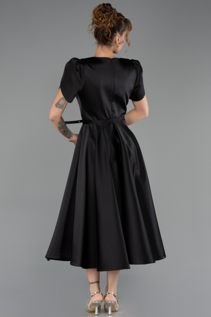 Robe De Soirée Midi Satin Noir ABK2699