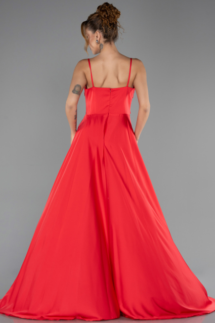 Robe de Soirée Longue Satin Rouge ABU5146