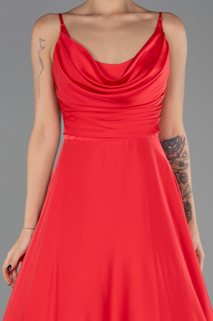 Robe de Soirée Longue Satin Rouge ABU5146