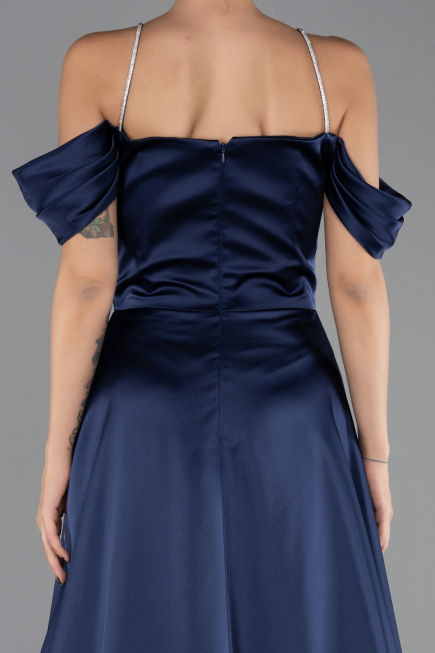 Robe de Soirée Longue Satin Bleu Marine ABU6638