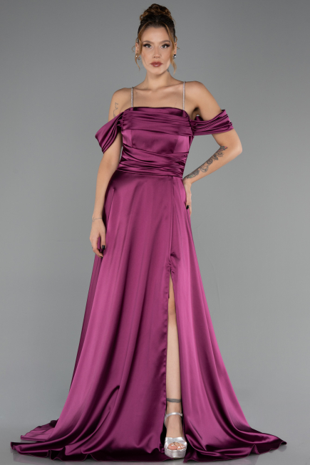 Robe de Soirée Longue Satin Prune ABU6638