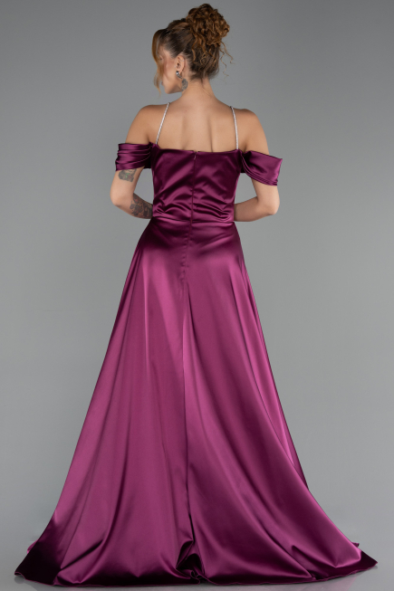Robe de Soirée Longue Satin Prune ABU6638