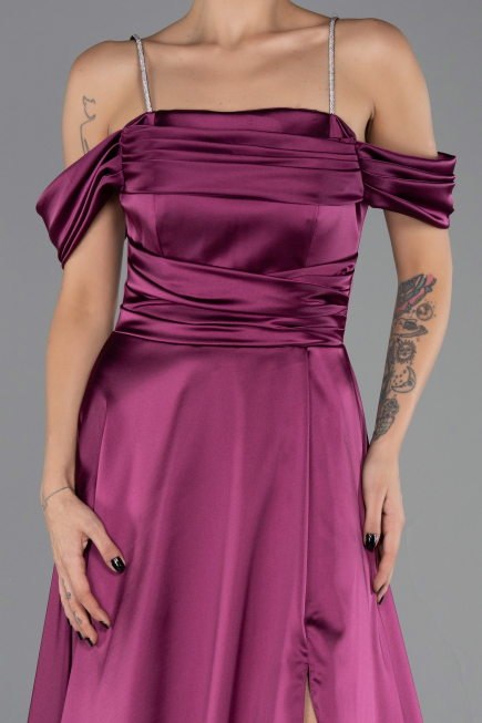 Robe de Soirée Longue Satin Prune ABU6638