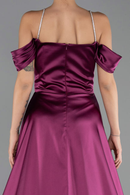 Robe de Soirée Longue Satin Prune ABU6638