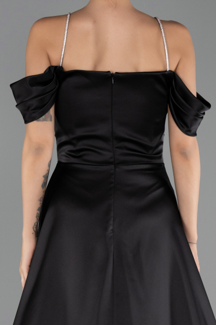 Robe de Soirée Longue Satin Noir ABU6638