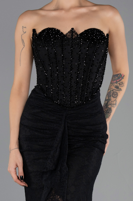 Robe de Soirée Longue Dantelle Noir ABU6639
