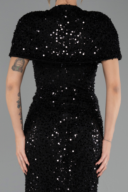 Robe de Soirée Longue Squameuse Noir ABU6641