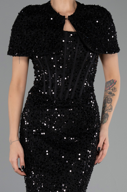Robe de Soirée Longue Squameuse Noir ABU6641