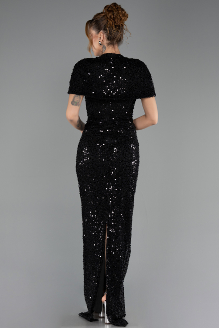 Robe de Soirée Longue Squameuse Noir ABU6641