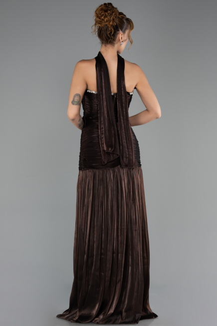 Robe de Soirée Longue Mousseline Brun ABU6643