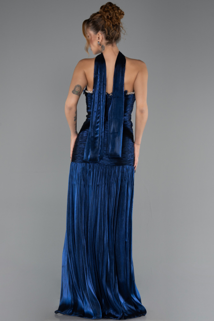Robe de Soirée Longue Mousseline Bleu Marine ABU6643
