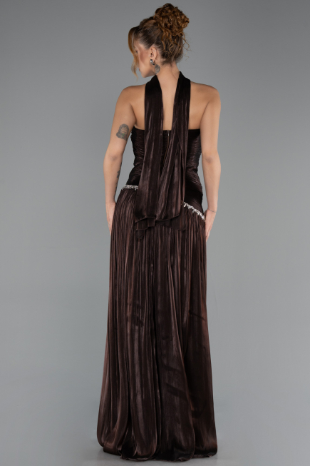 Robe de Soirée Longue Mousseline Brun ABU6644