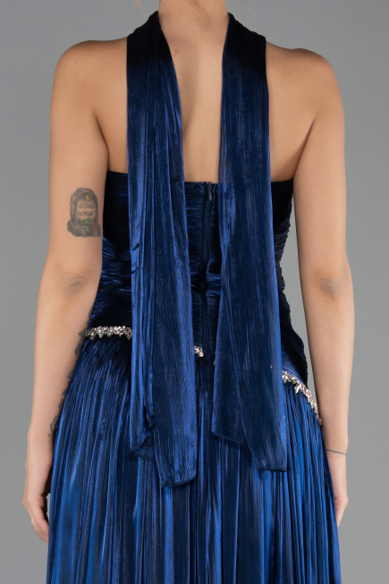 Robe de Soirée Longue Mousseline Bleu Marine ABU6644