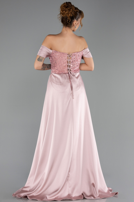 Robe de Soirée Longue Perlé Poudre ABU6329
