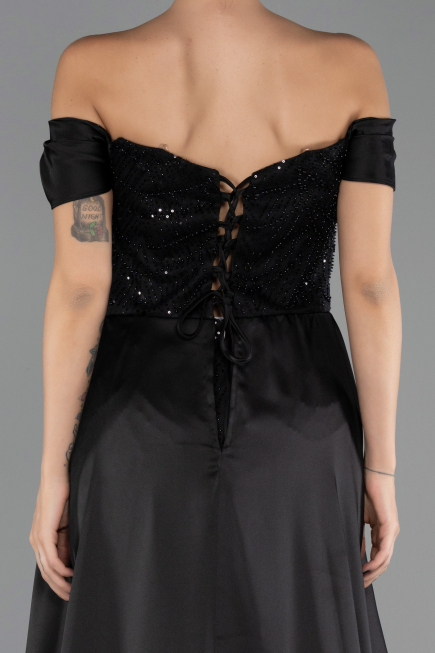 Robe de Soirée Longue Perlé Noir ABU6329