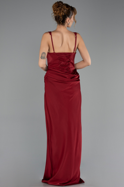 Robe de Soirée Longue Satin Rouge Bordeaux ABU6649