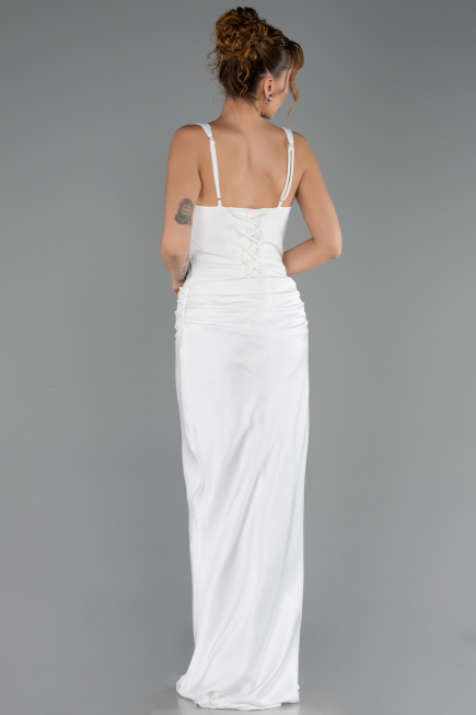 Robe de Soirée Longue Satin Blanc ABU6649