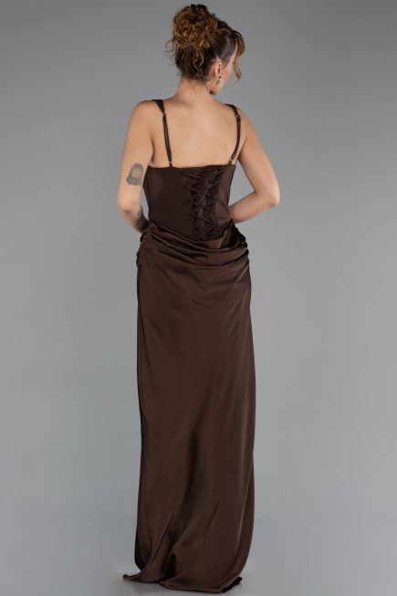 Robe de Soirée Longue Satin Brun ABU6649