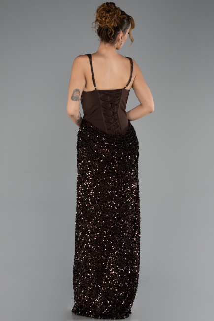 Robe de Soirée Longue Squameuse Brun ABU6650