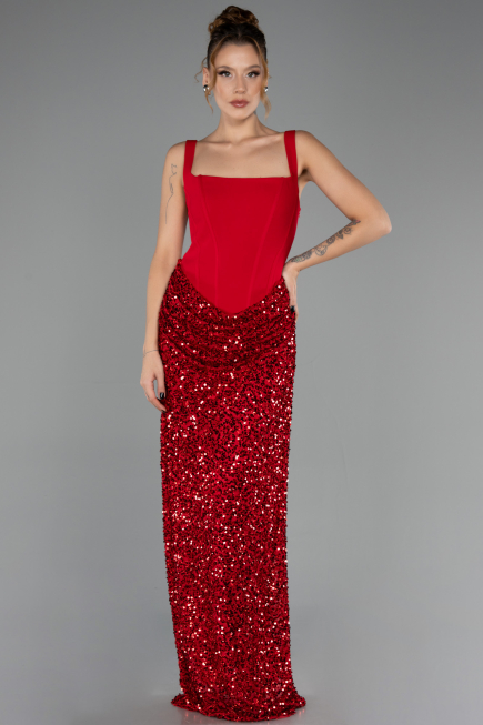 Robe de Soirée Longue Squameuse Rouge ABU6650