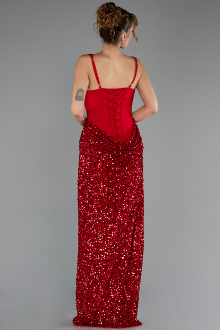 Robe de Soirée Longue Squameuse Rouge ABU6650